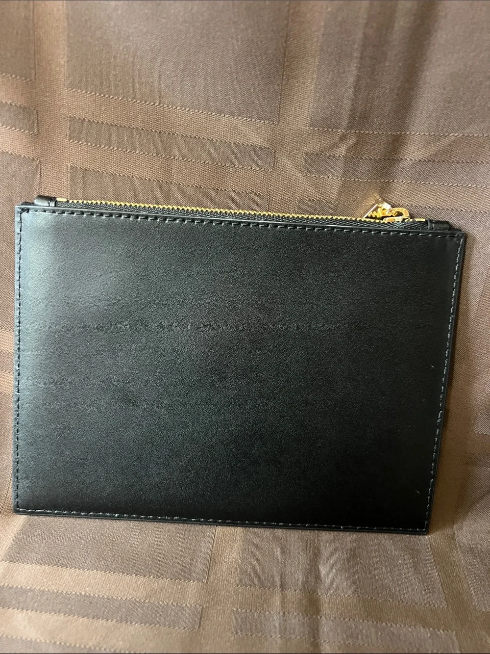 Michael Kors Black Leather Zip Card Pouch with Gold Hardware